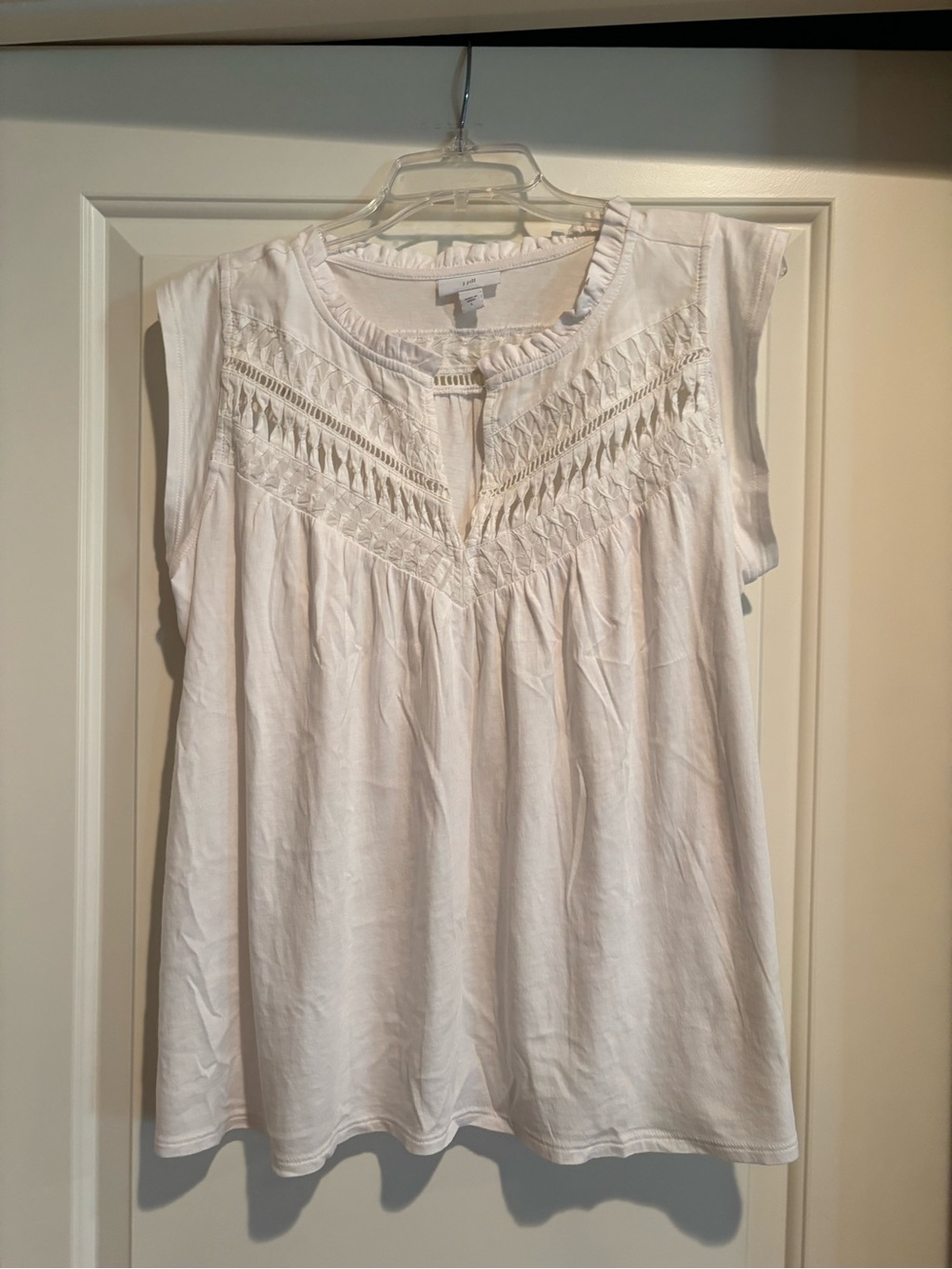 Jjill Lightweight White Sleeveless Crochet Yoke Top